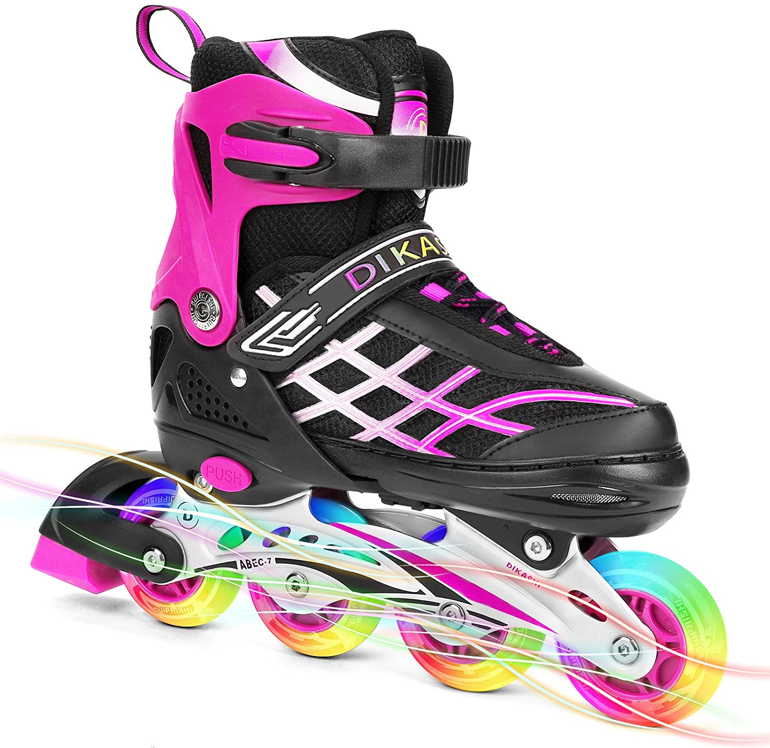 Young Sporty Woman And Skating Protection Equipment. Beautiful Girl Puts On  Protective Gear For Rollerblading. Stylish Pink Skating Helmet, Knee Pads  And Quad Roller Skate. Stock Photo, Picture and Royalty Free Image.